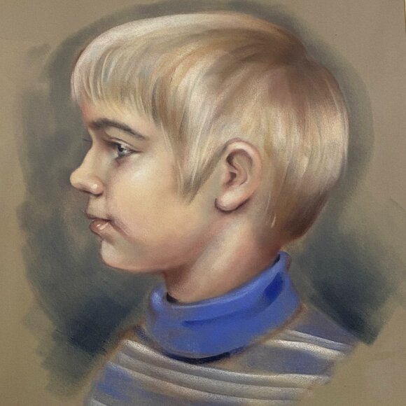 Vintage MCM 1969 Original Pastel Portrait of a Little Boy - Picture 2 of 8